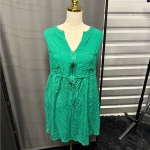 Green Sleeveless Dress with Drawstring Waist